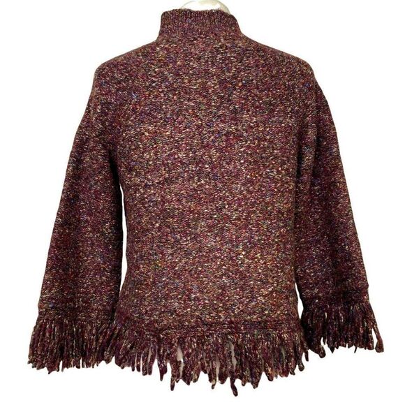 Ruby Road Fringed Wine Tweed Cropped Sweater Sz PXL Toggle Buttons Ultra Soft - Picture 5 of 6